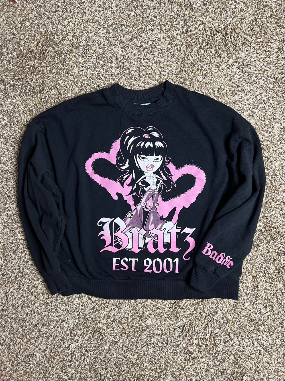 Y2K Bratz Baddie Pink and Nlack Crew Neck